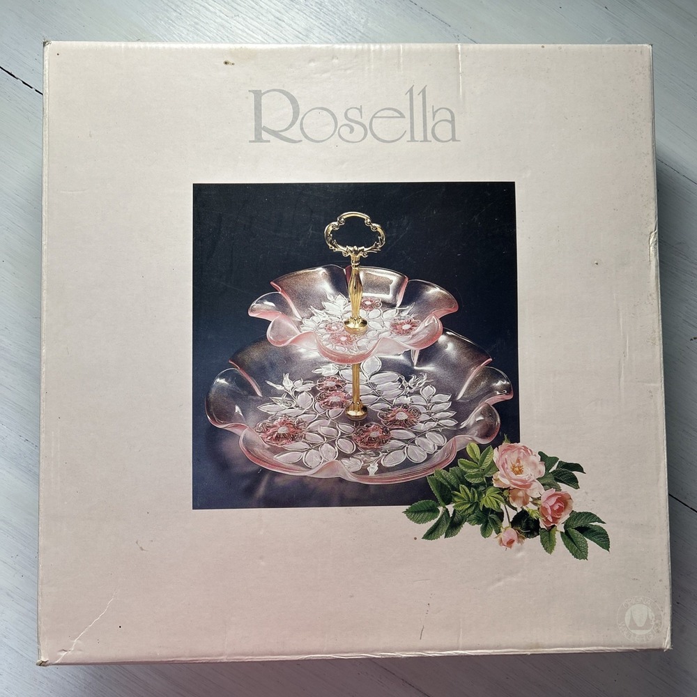 MIKASA ROSELLA 2 TIER TIDBIT SERVER‎ CRYSTAL PINK SATIN FLOWERS 1507